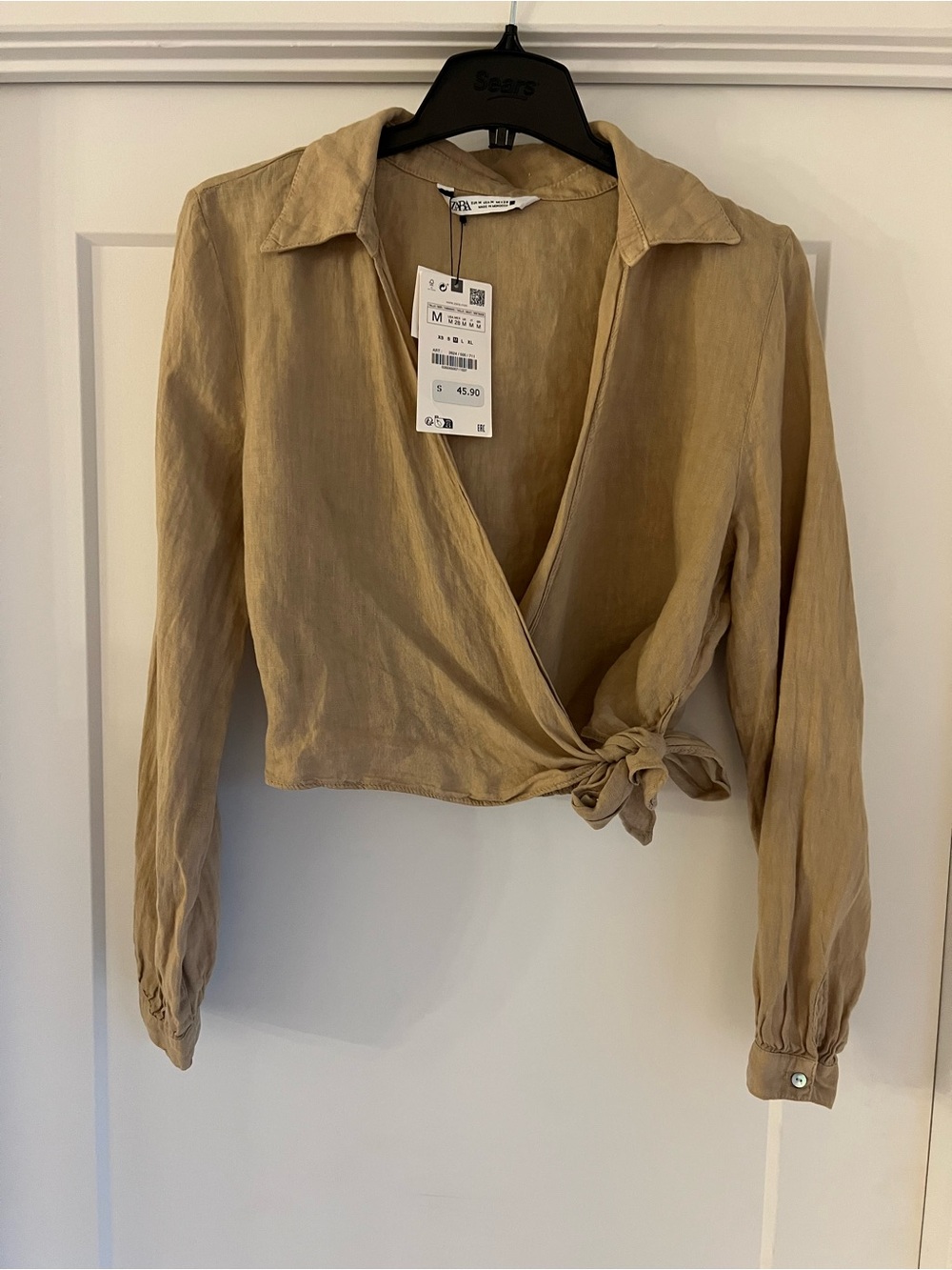 Zara Beige Wrap Blouse with Tie-Waist